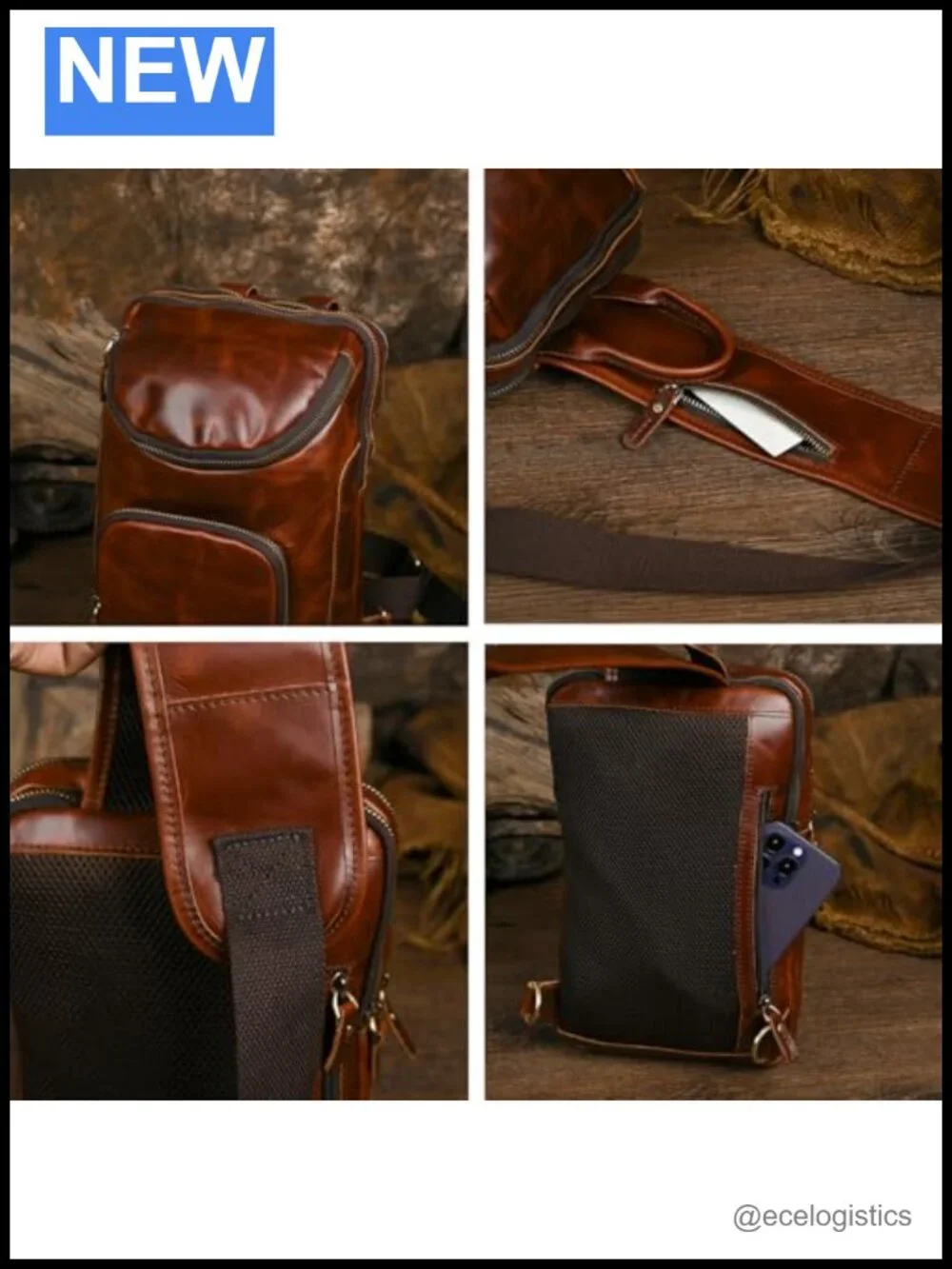 Genuine Leather Triangle Crossbody Sling Chest Bag Travel Shoulder Bag